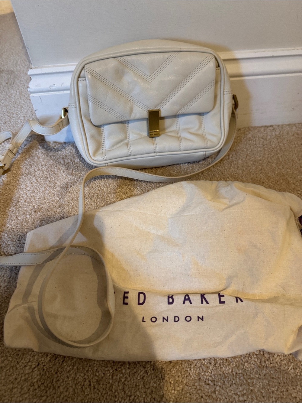 Ted Baker Cream Quilted Crossbody with Gold Hardware